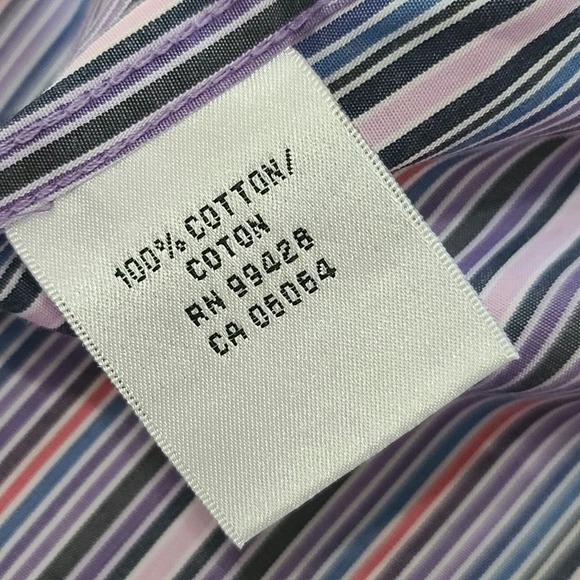 Bugatchi Uomo Dress Shirt Purple Pink Stripe Mens Large Lavender Contrast Cuff - Picture 3 of 11
